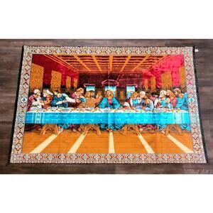 Vtg LAST SUPPER Jesus Christ Religious Tapestry Wall Home Decor 74 X 48 Velvet